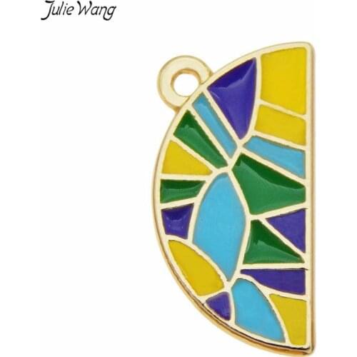 Julie Wang 12pcs Fashion Enamel semicircle charms Bag Hanging Decor Pendant Jewelry Necklace Making Findings Craft Accessories