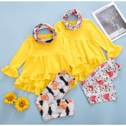 2021-06-17 Lioraitiin 1-6Years Toddler Baby Girl Summer Halloween Clothing 2Pcs Set Long Sleeve Solid Dress Top Long Pants
