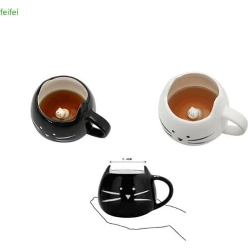 Creative Cat Mug Coffee Cups 3D White Black Cute Cat In The Bottom Funny Milk Tea Mugs Breakfast Cup Drinkware Novelty Gifts Kid