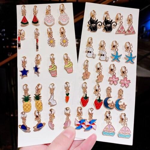 Cute Holeless Ear Clips for Girls Children Earrings Student Cartoon Ear Pins Women Clip Earring Jewelry
