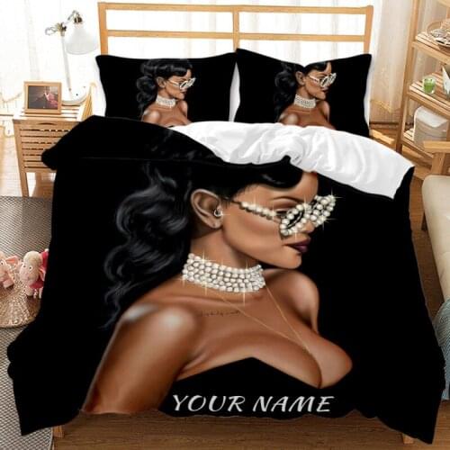 Fashion Sexy African Black Girl 2/3 Piece Set 3D Printing African Beauty Art Duvet Cover Pillowcase Bedding Set King Size Bed