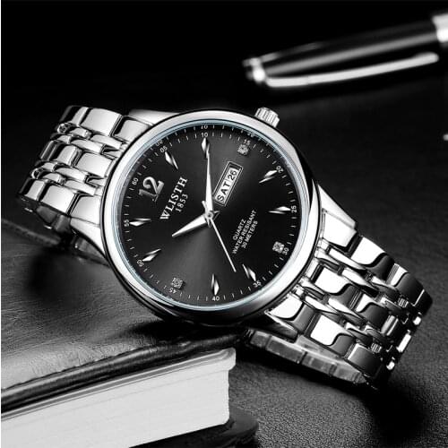 Men Watch WLISTH Luxury Brand Stainless Steel Waterproof Mens Watch Men Clock Fashion Analog Week Calendar Business Male Watch