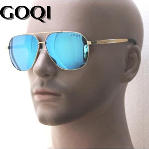 Sibylmerchant GOQI rectangular men 61MM polarized sunglasses ,metal frame classical shape ,big size traveling leisure glasses