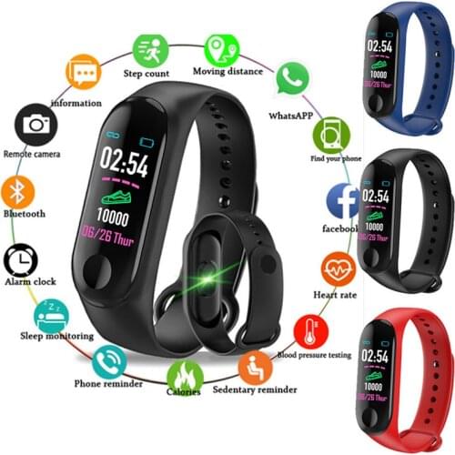 M3 Men Smart Wristband Color Screen Smart Band IP67 Waterproof Blood Pressure Heart Rate Activity Fitness Smart Bracelet