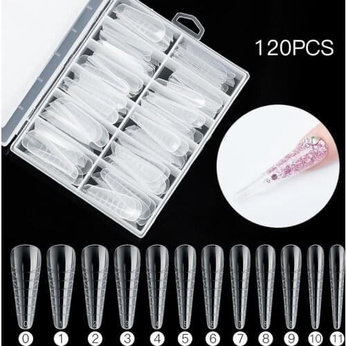 120pcs Full Cover Fake Nail for Finger Extension Acrylic Clear and Natural False Nail False Coffin Nails Art Tips Manicure Tool