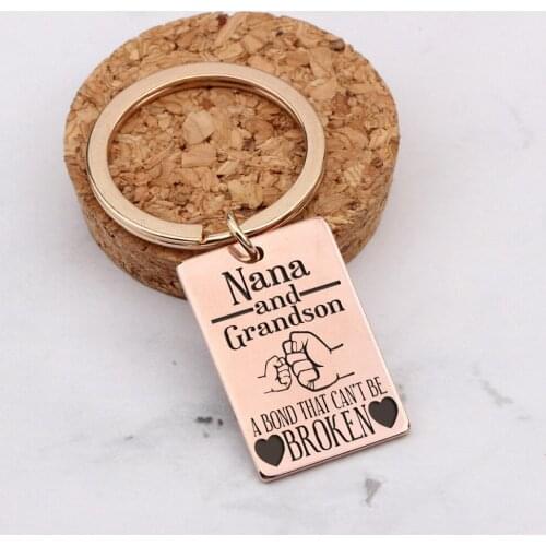 Stainless Steel Creative Custom Three-color Optional Keychain Exquisitely Carved: Nana and Grandson A BOND THAT CAN'T BE BROKEN