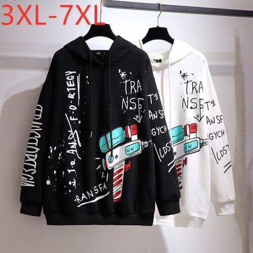 New Ladies Spring Autumn Plus Size Hoodie For Women Large Long Sleeve Loose Cotton Print Sweatshirt Coat 3XL 4XL 5XL 6XL 7XL