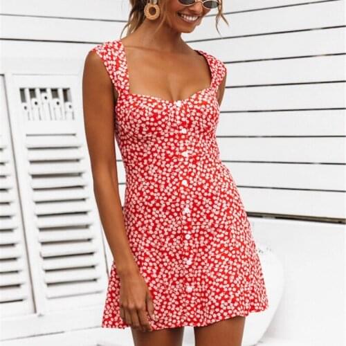 New Summer Boho Dress Women Floral Print Elastic Sexy Mini Dress Women Clothing High Waist Beach Dresses