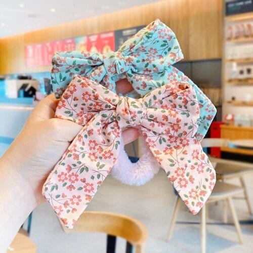 Children Cute Colors Floral Bow Scrunchies Rubber Bands Girls Lovely Sweet Ornament Hair Clips Kids Hairpins Hair Accessories