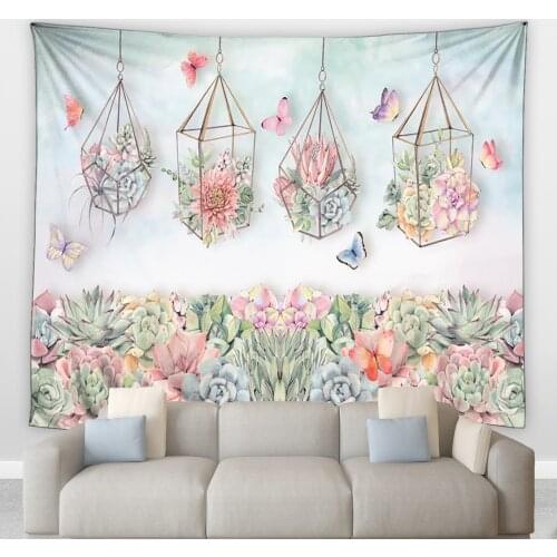 Nordic Ins Succulent Plants Tapestry Flowers Pattern Decor Wall Curtains Living Room Bedroom Wall Hanging Blanket Art Tapestries