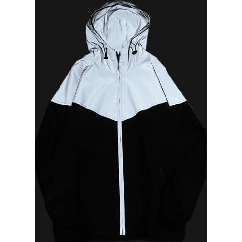 Women Light Reflective Jacket Men Fluorescent Jackets Students Lover Windbreak Hooded Couples Hip Hop Night Streetwear Outwear