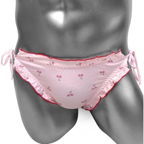 Sexy Sissy Mens Underwear With Cherry Print Sweet Lovely Panties Low Rise Lacing Soft Male Briefs Underpants