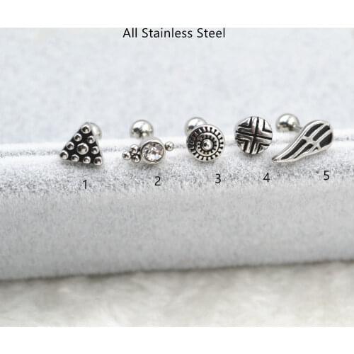 50pcs Body Piercing jewelry- All Stainless Steel New Women/Men Earring Ear Studs Ear Helix Cartilage Bar Ear Piercing 16G