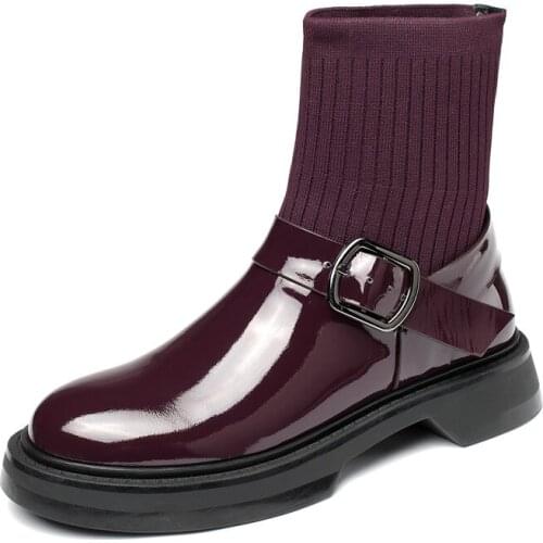 Martin boots woman 2020 ladies casual stretch fabric socks boots fashion metal button women shoes platform boots