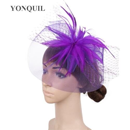 Nylon Purple Party Bride Headwear Feather Beautiful Fascinator Hat Women Elegant Chic Headdress Cocktail Race Hair Accessories