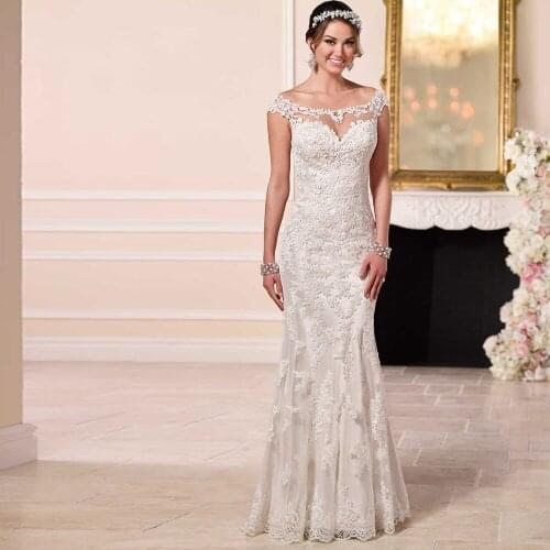 2015 Luxury Generous Mermaid Wedding Dresses Sheer Neck Appliques Zip Back Bridal Gown Vestidos De Novia Custom Plus Size ZY4573