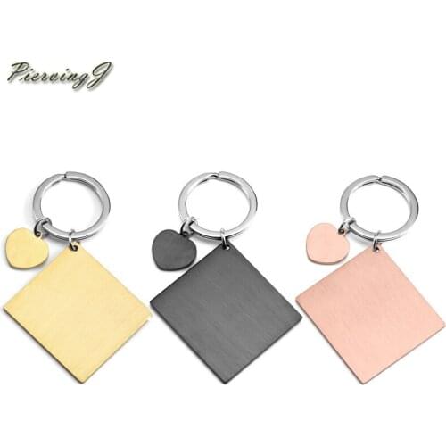 PiercingJ 1pc / 10pcs Stainless Steel Keychain with Heart Dog Tag for Couples Family Best Friends Anniversary Gift