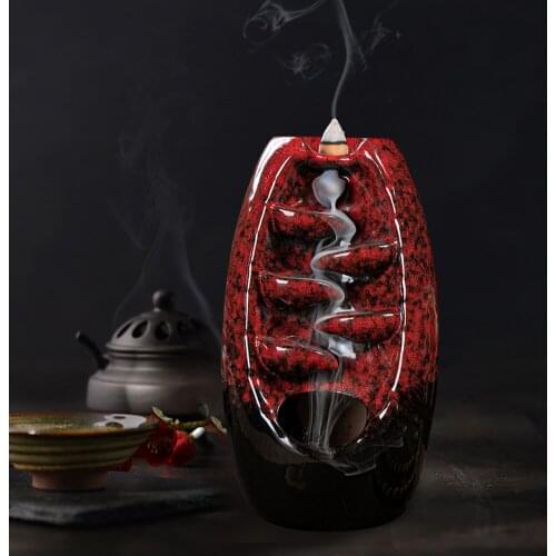 1Pc Mountain River Incense Holder Ceramic Backflow Waterfall Smoke Incense Burner Handicraft + 50Pcs Incense Cones Home Decor