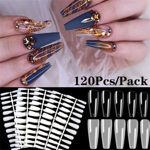 120pcs False Coffin Nails Full Cover Ballerina Fake Nails Flat Shape Nail Art Tips Natural Clear Manicure Fake Nail Tips