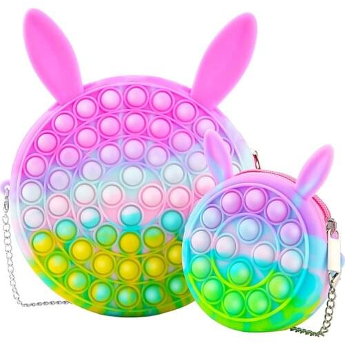 2021 New Pop Shoulder Bag Fidget Toys Rainbow Silicone Pop Fidget Bag Push Popper Purse Kids Crossbody Bag for School