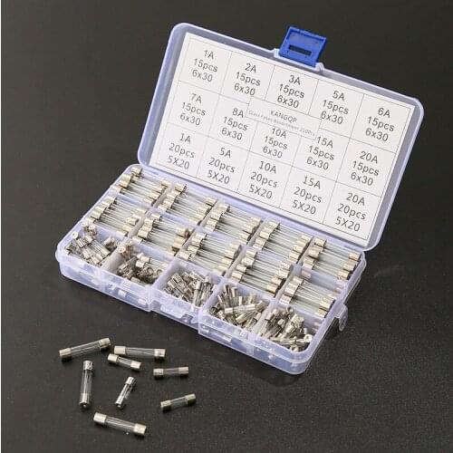 250PCS FUSE 5*20/6*30 5X20 6X30 5MM*20MM glass fuse fuse 5X20MM 6MMX30MM 15 kinds of specifications 1A~20A fuse