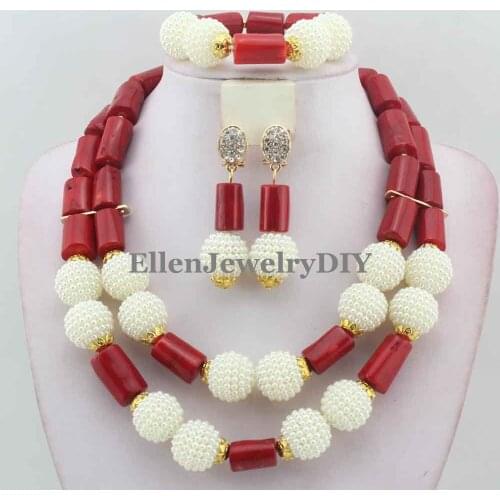 African Jewelry Coral Set Nigerian Beads Wedding Jewelry Set Bridal Statement Coral Jewelry Set Free Shipping W11972
