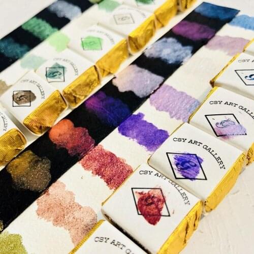 Handmade Acuarela Nail Art Metallic Watercolor Paints Aquarelle Pearlescent Watercolour Cosmetic Mica Pigment Half Pans