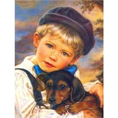 DIY Diamond Embroidery Little boy and pet dog Mosaic Picture Diamond Painting Rhinestone Picture Pasted Cross Stitch Kits