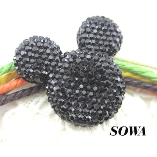 Free Shipping 5pcs/lot Black Color Size 35*30mm Mickey Head Flatback Scrapbooking For Phone/Wedding AB Resin Beads