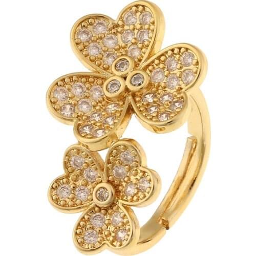 Shine Micro-inlaid Zircon Clover Rings for Women Fashion Luxury Dainty Adjustable Ring Korean Brand Jewelry Z237