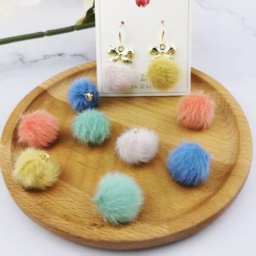 10 Candy Color Hairball Beads Charm Wool Faux Fur Ball Pendants for Keychain Pendant Accessories 16*17MM Fuzzy Ball Charm FC236F