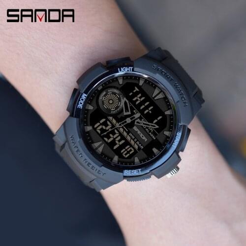 SANDA Watch Mens Sport Watches Multifunctional Chronograph Waterproof Wristwatch Relogio Digital Military LED Quartz Clock