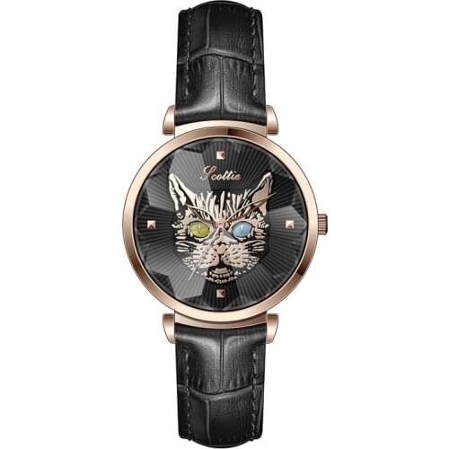 High Quality Japan Quartz Movement Women Wristwatch White Dial With Lovely Cat Waterproof Watch Dropshipping