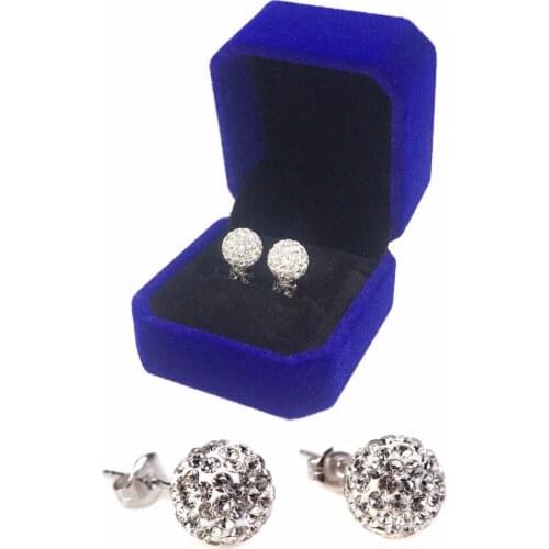 1 pair Earrings Holder 10mm Crystal Rhinestone White Clay Beads With Jewelry Box Clear White