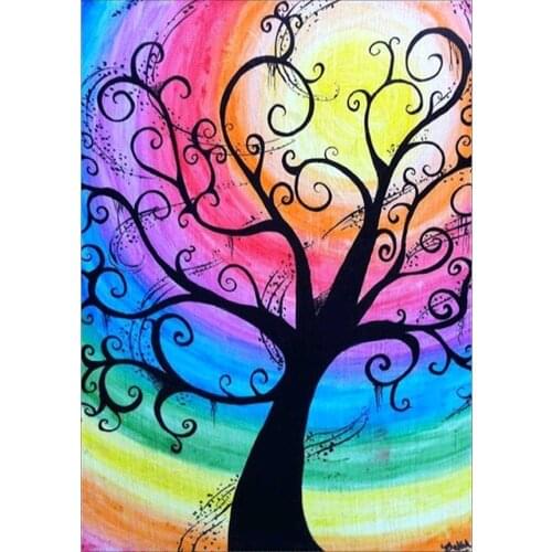 Full Round Diamond Painting with AB Landscape Rainbow Tree 5D Diamond Embroidery Mosaic Cross Stitch Home Decor Gift