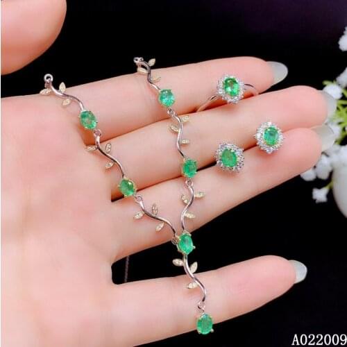 KJJEAXCMY fine jewelry 925 sterling silver inlaid natural emerald earrings ring pendant popular girl suit support test