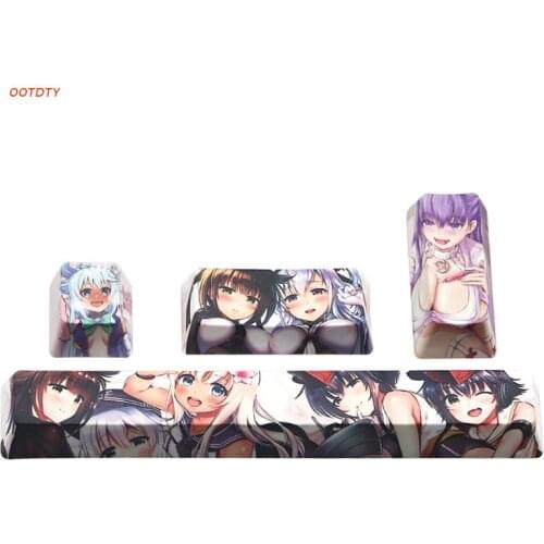 4Pcs Japanese Anime PBT Space Keycaps Ahegao Keycaps 6.25U ESC Spacebar For Mechanical Keyboard Switches Keycaps