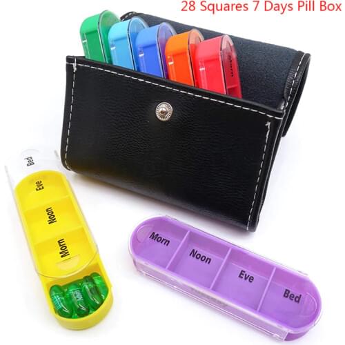 7 Day Weekly Pillbox Storage Container Travel Case 28 Grids Pill Box Medicine Box Organizer Case Wallet Medicine Box