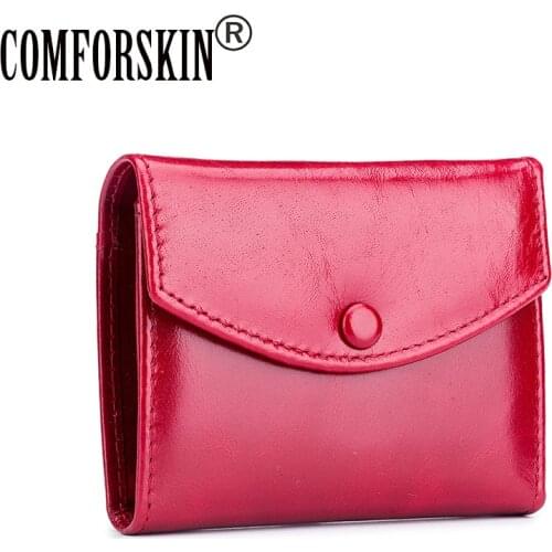 COMFORSKIN Short Womens Wallets Genuine Oil Waxing Leather Woman Zipper Purse Cartera Mujer Brand Design Three-fold Coin Purse