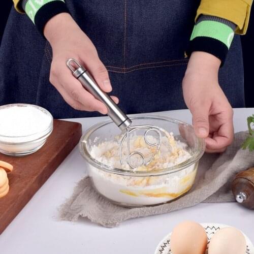 Kitchen Baking Tool Handle Dough Agitator Whisk Gadget Stainless Steel Whisk Flour Coil Stirrer Egg-Beater Stick