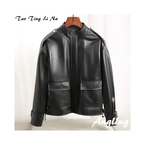 Top brand Women Spring 2020 Genuine Real Sheep Leather Jacket R20 high quality