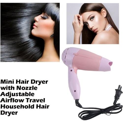 220V Folding Mini Hair Dryer with Nozzle Adjustable Airflow Fast Drying Low Noise Portable Travel Household Hair Dryer US Plug