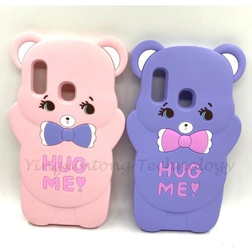 Cute Cartoon 3D Bow-knot Bow Hug Bear Silicone Soft Cover For Samsung Galaxy A20 A30 Phone Case Funny Bear Thick Cellphone Coque