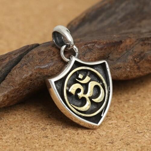 Manufacturers Wholesale S925 Sterling Silver Jewelry Retro Thai Silver six-word Mantra Shield mens Pendant