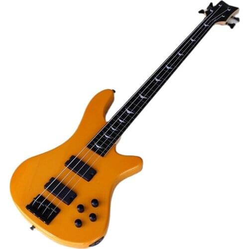 Orange 4 string fretless with fret line electric bass guitar full solid bass wood body 43 inch high gloss bass guitar