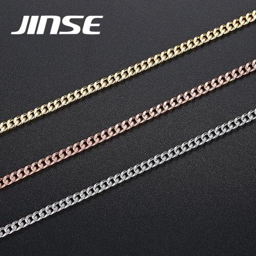 JINSE Hiphop 2mm Cuban Link Chain Necklace Gold Color Rapper Men Necklaces Street Fashion Copper Material Long Chain Jewelry