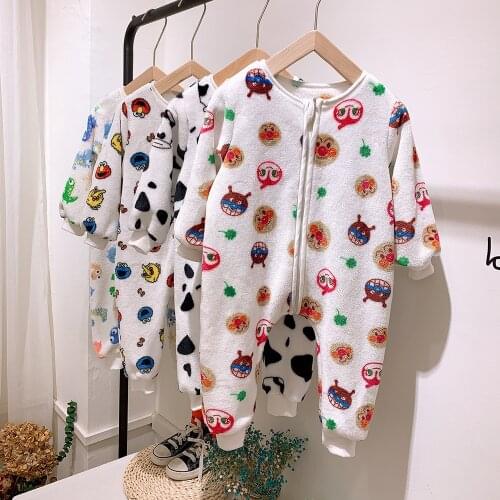 Winter New Boys Ad Girls Flannel One-piece Pajamas Rompers 2020 New Kids Print Warm Jumpsuit Toddler Sleepwear Baby Rompers 2-7Y