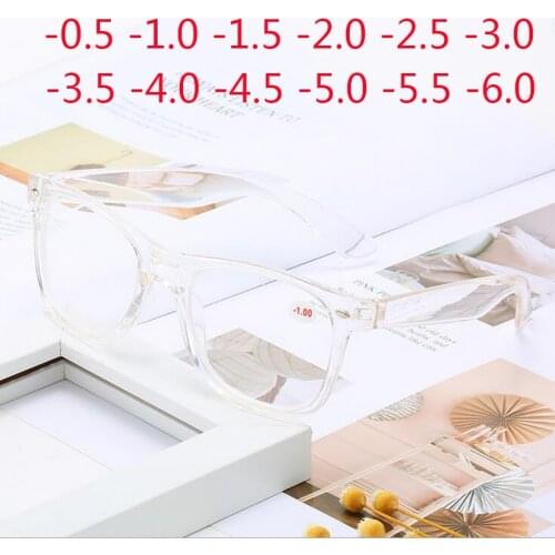 Transparent White Frame Square Eye Spectacle Clear Lens Eyeglasses -0.5 -1.0 -1.5 -2.0 -2.5 -3.0 -3.5 -4.0 -4.5 -5.0 -5.5 -6.0