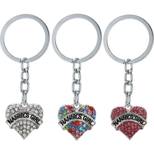Multicoloured Pink Crystal Heart Charms Keychains Nanny’s Girl Key Chains Rings Granddaughter Presents Christmas Family Presents