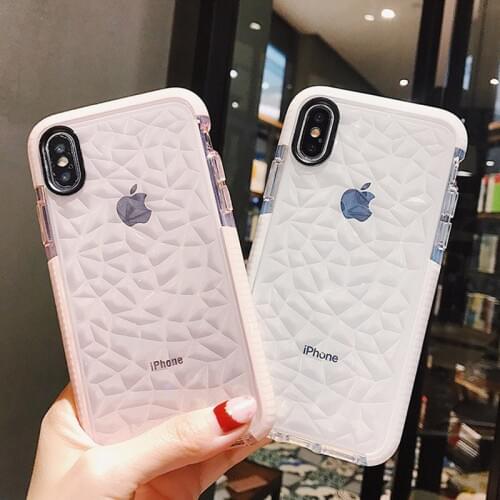 Retail Luxury Diamond Patterned Phone Case For iPhone 6 6S 7 8 Plus X XR XS Max Transparent Anti-knock TPU Silicone Case Cover